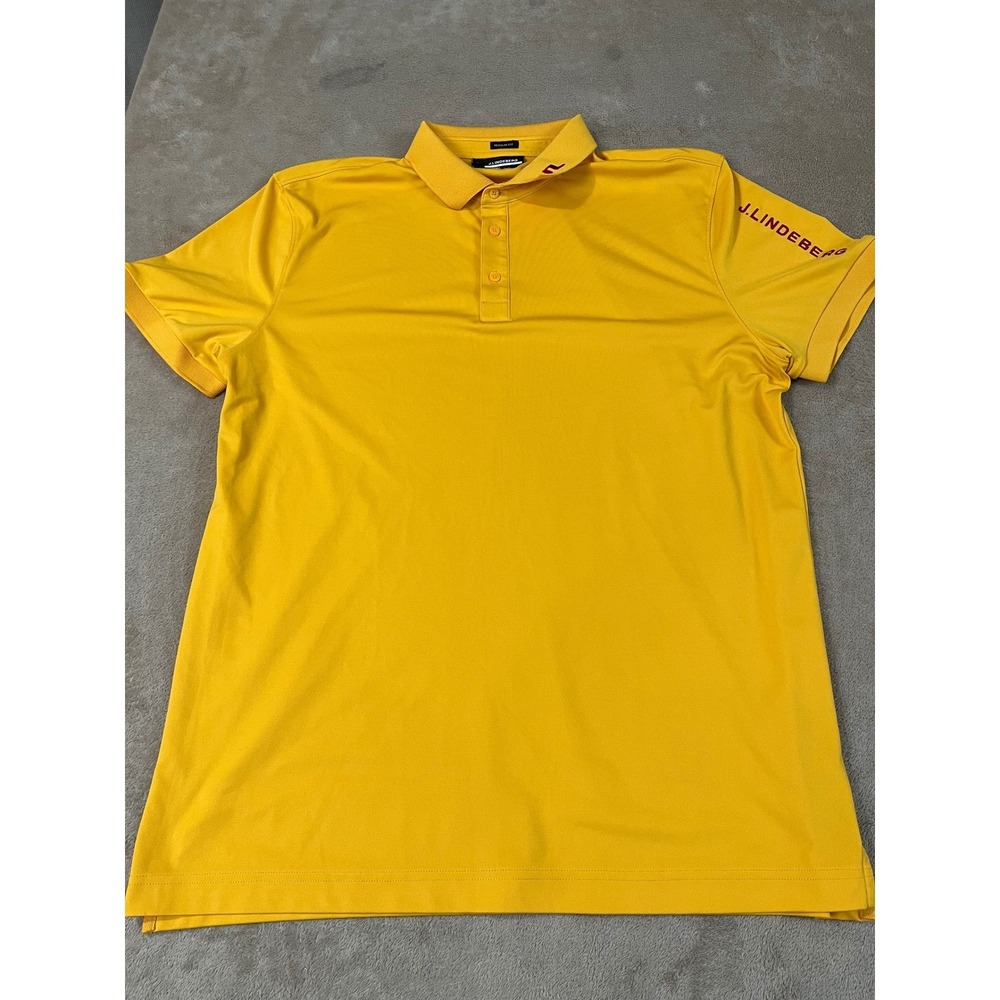 J. Lindeberg Tour Tech Regular Fit Golf Polo Men's XL Yellow Polyester S/S EUC